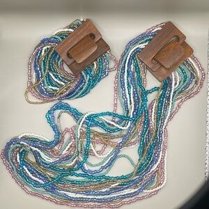 Colorful Beaded Necklace and bracelet set with Wooden Clasp
